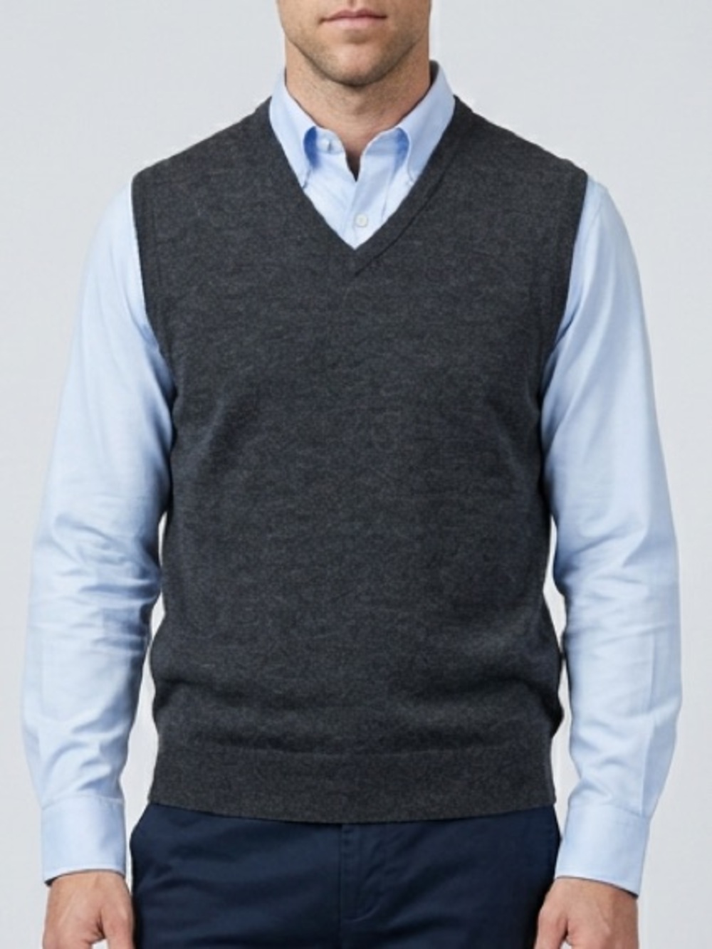 J.Crew Men's XL 100% Merino Wool V-Neck Sweater Vest Gray Flawed Fits Large